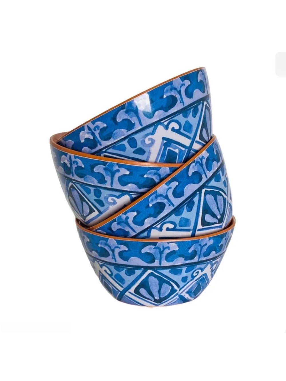 New Tommy Bahama hand-Painted Blue Melamine Dipping Bowls - Set of 4